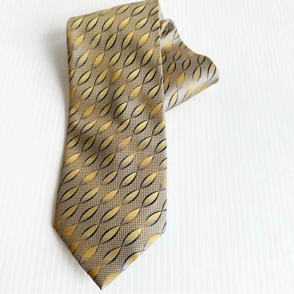 Vitorofolo Silk Tie Gold and Blue Geometric Print - Picture 3 of 9